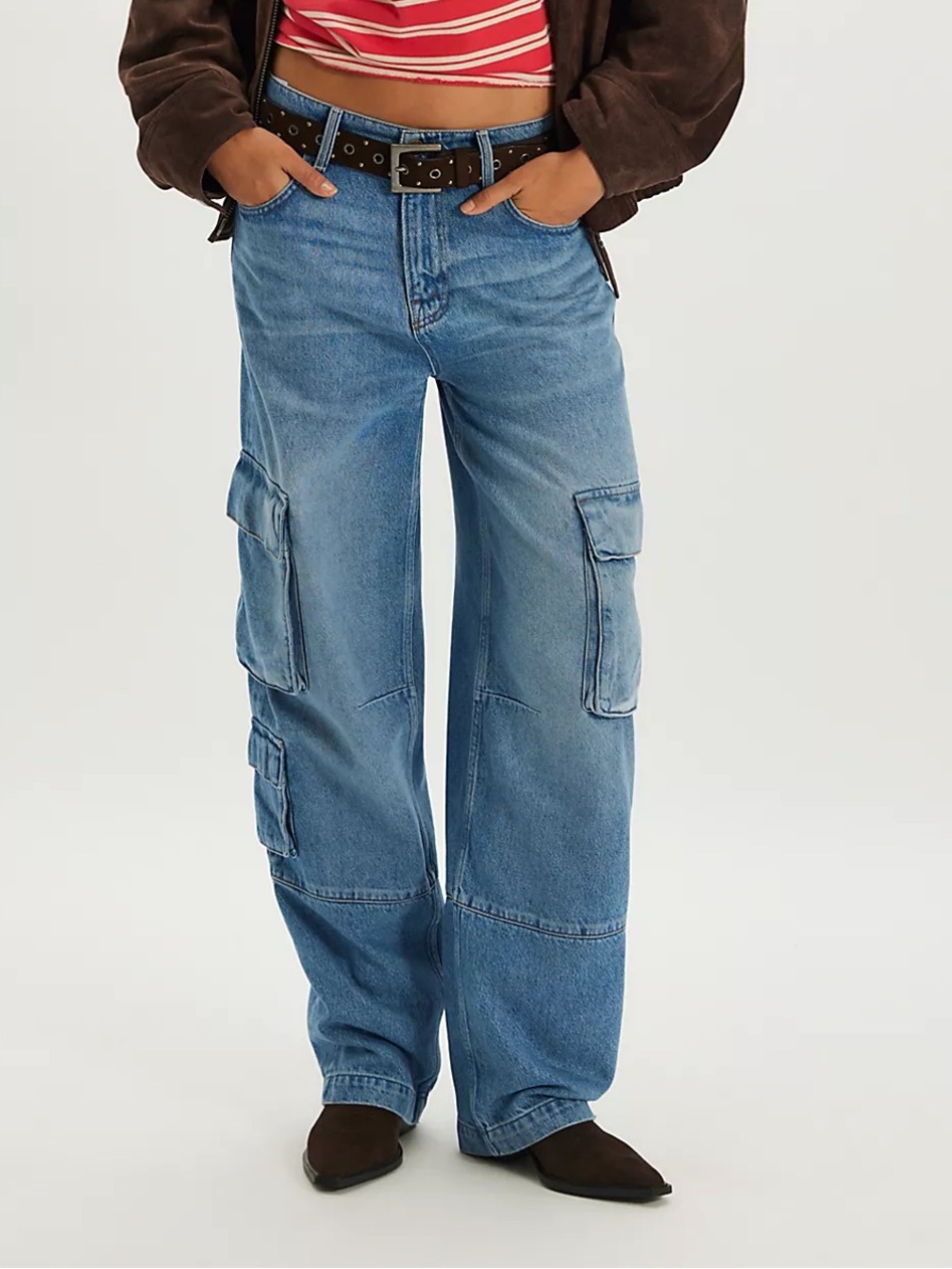 MOTHER Light Blue Wide-Leg Cargo Jeans